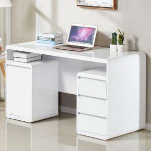 Florentine Gloss Computer Desk With 1 Door 3 Drawers In White - UK