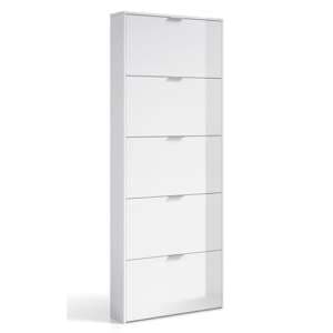 Adonia Wooden Shoe Storage Cabinet With 5 Flap Doors In White - UK