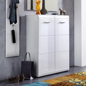 Adrian Wall Mount Shoe Cabinet In White With High Gloss Fronts - UK
