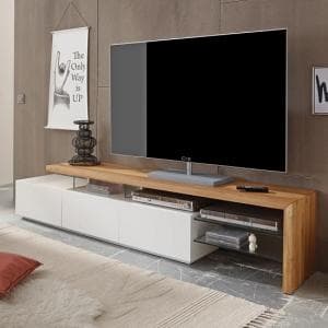 Alanis Wooden TV Stand With Storage In Knotty Oak And Matt White - UK