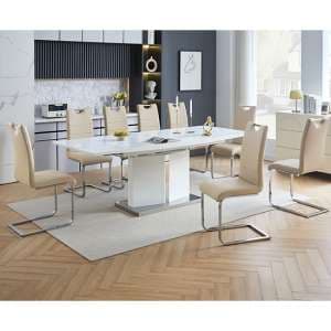 Belmonte White Dining Table Large 8 Petra Taupe Chairs - UK