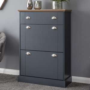 Kirkby Wooden Shoe Storage Cabinet In Slate Blue With 1 Drawer - UK