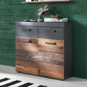 Saige Wooden Shoe Storage Cabinet In Old Wood And Graphite Grey - UK