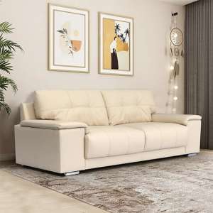 Kensington Faux Leather 3 Seater Sofa In Ivory - UK