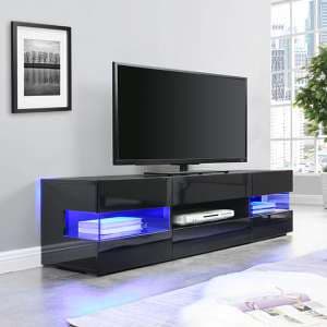 Kirsten High Gloss TV Stand In Black With LED Lighting - UK