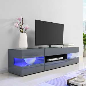 Kirsten High Gloss TV Stand In Grey With LED Lighting - UK