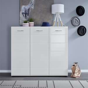 Aquila Large Wooden Shoe Storage Cabinet In White High Gloss - UK