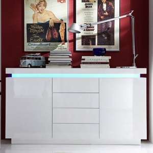 Odessa White High Gloss Sideboard With 2 Door 4 Drawer And LED - UK