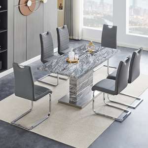 Parini Extendable Melange High Gloss Dining Table 6 Grey Chairs - UK
