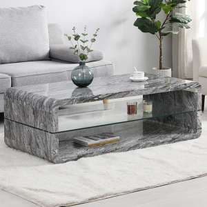 Xono High Gloss Coffee Table With Shelf In Melange Marble Effect - UK