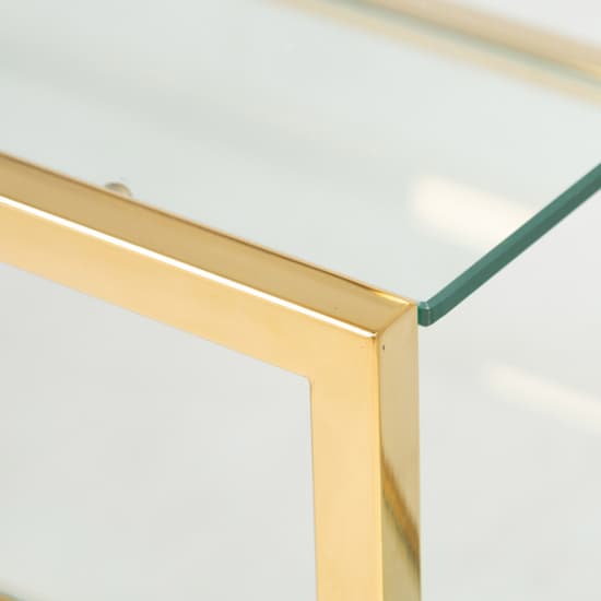 Huron Clear Glass Console Table With 3 Shelves In Gold Frame