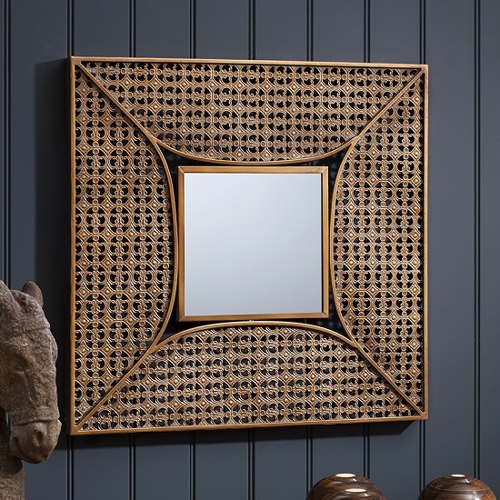 Weimar Decorative Wall Mirror Square In Aged Gold Finish 269