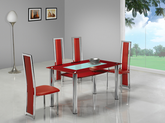 Rimini Large Red Glass Dining Table with 4 G601 Chair 8509