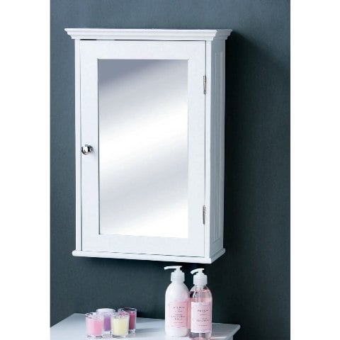 Wooden on Bathroom Cabinet In White Wood With A Mirrored Door  2400942