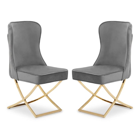 Berea Grey Velvet Dining Chairs With Gold Legs In Pair FiF