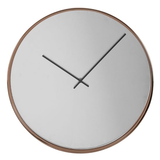 Breiley Round Minimal Mirrored Wall Clock In Rose Gold Frame