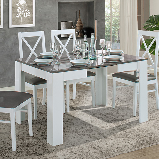 Idea Extending Wooden Dining Table In White And Grey High Gloss