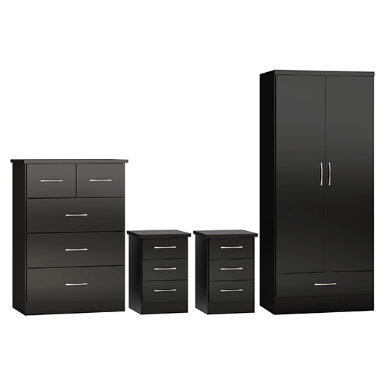 Mack High Gloss Wardrobe With Doors Drawer In Black Furniture In