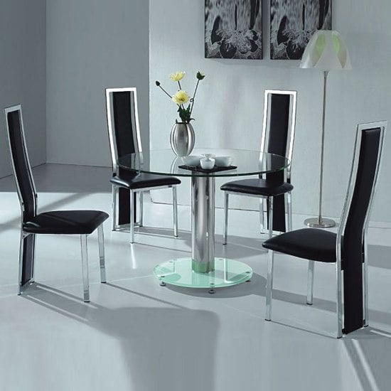 VO1 Black Glass Round Dining Table with Four Chairs - Buy Modern Glass