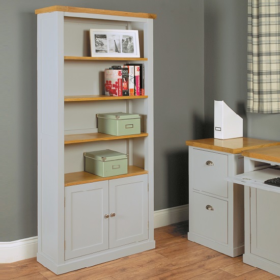 Seldon Large Bookcase In Grey With 2 Doors Cupboard 27652