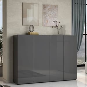 Maestro High Gloss Shoe Cabinet 4 Doors 10 Shelves In Anthracite