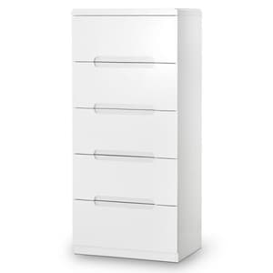 Magaly High Gloss Chest Of 5 Drawers Narrow In White