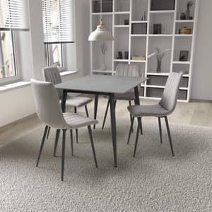 Modico 1.2m Grey Ceramic Dining Table With 4 Leuven Grey Chairs