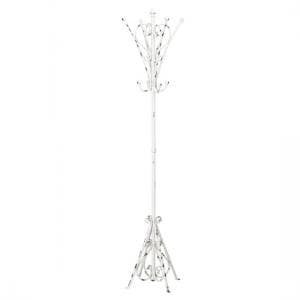 Amsterdam Loft Coat Stand In Distressed White Metal With 8 Hooks - UK