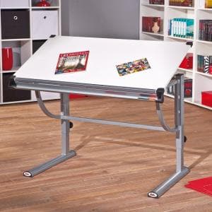 Charlie Children Computer Desk In White And Silver Grey Metal - UK