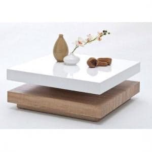 Hugo Rotating Gloss Coffee Table In White And Oak Effect - UK