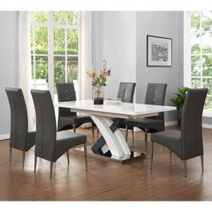 Axara Large Extending Grey Dining Table 6 Vesta Grey Chairs - UK