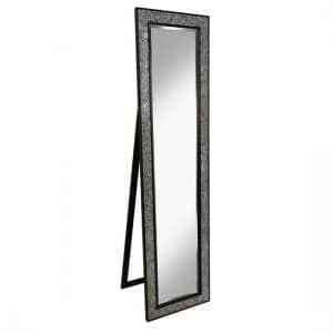 Aliza Floor Standing Cheval Mirror In Black Silver Mosaic Frame - UK