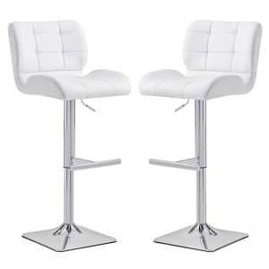 Candid White Faux Leather Bar Stools With Chrome Base In Pair - UK