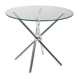 Criss Cross Round Clear Glass Dining Table With Chrome Legs - UK