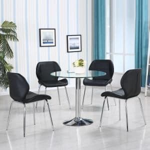 Dante Clear Glass Dining Table With 4 Darcy Black Chairs - UK