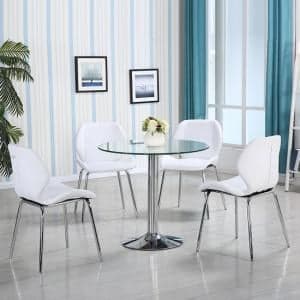 Dante Clear Glass Dining Table With 4 Darcy White Chairs - UK