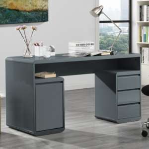 Florentine Gloss Computer Desk With 1 Door 3 Drawers In Grey - UK