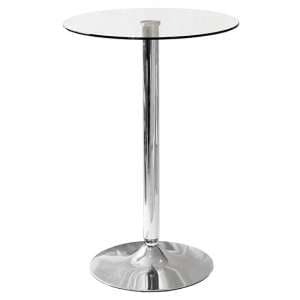 Gino Bistro Bar Table In Clear Glass With Chrome Base - UK