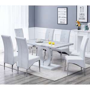 Halo Magnesia Marble Effect Dining Table 6 Vesta White Chairs - UK