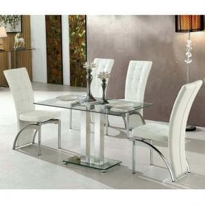 Jet Small Clear Glass Dining Table With 4 Ravenna White Chairs - UK