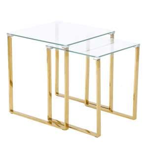 Megan Clear Glass Nest of 2 Tables With Gold Legs - UK