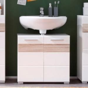 Mezzo Vanity Cabinet In White With Gloss Front And Light Oa - UK