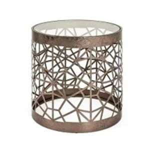 Nicole Glass Side Table Round In Clear With Antique Bronze Frame - UK