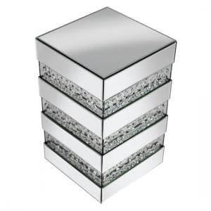 Rosalie Side Table In Silver With Mirrored Glass and Crystals - UK