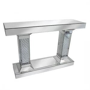 Rosalie Pedestals Console Table In Mirrored Silver With Crystals - UK