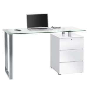 Richmond Clear Glass Top High Gloss Computer Desk In White - UK