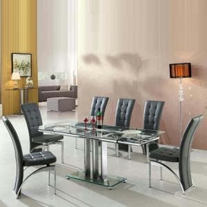 Rihanna Extending Glass Dining Table 6 Ravenna Grey Chairs - UK