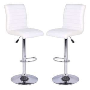 Ripple White Faux Leather Bar Stools With Chrome Base In Pair - UK