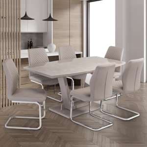 Samson Latte Gloss Dining Table With 6 Caprika Stone Chairs - UK