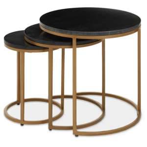Viano Round Black Marble Nest Of 3 Tables With Gold Base - UK